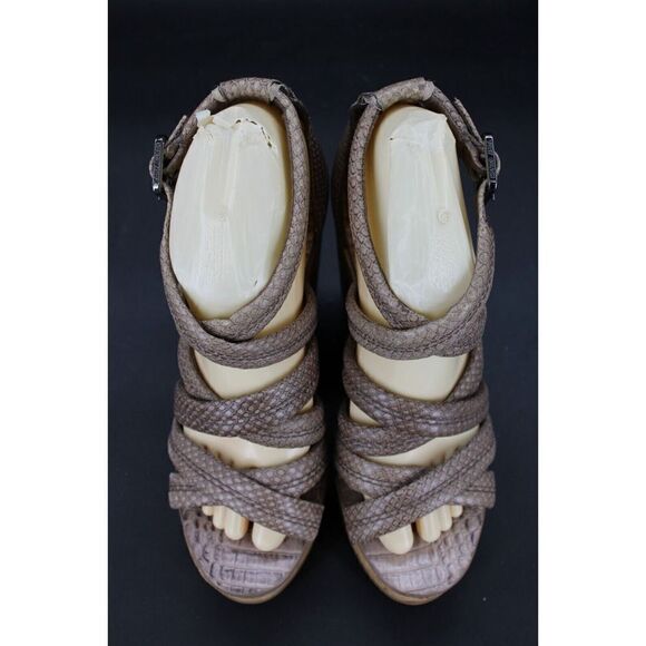 TORY BURCH Jeanine OPEN TOE STRAPPY SANDALS PLATFORM CORK SNAKE SIZE 9 - Picture 10 of 13